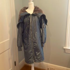 Saks Love Moschino women's coat size 4 Faux fur color. Gorgeous Blue